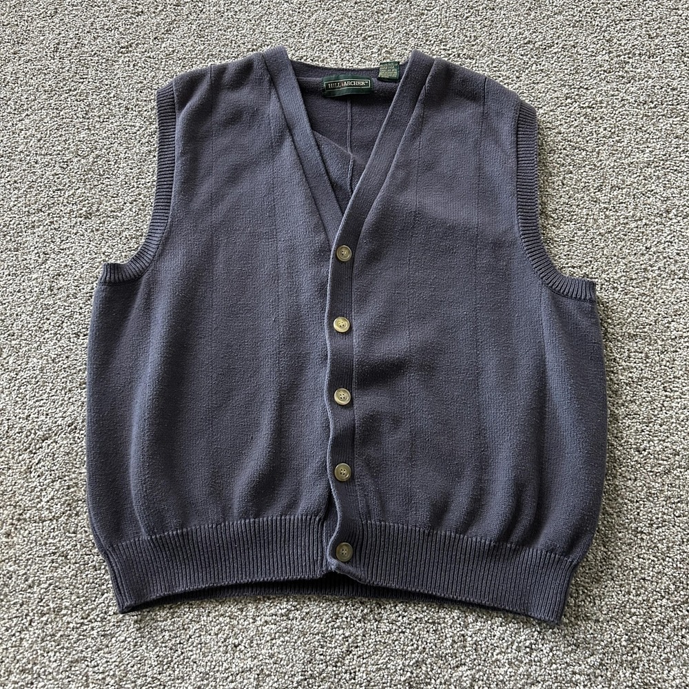 Hill & Archer Sweater Vest Mens XL Gray Cotton Knit V Neck Button Front Casual